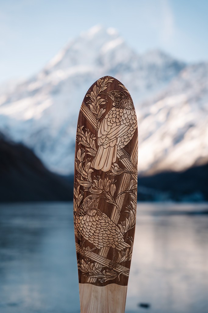 Paper Rain Tui art board at Hooker Lake NZ