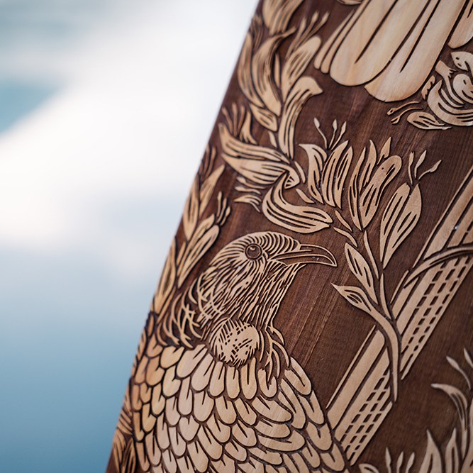 Paper Rain Tui art board at Hooker Lake NZ