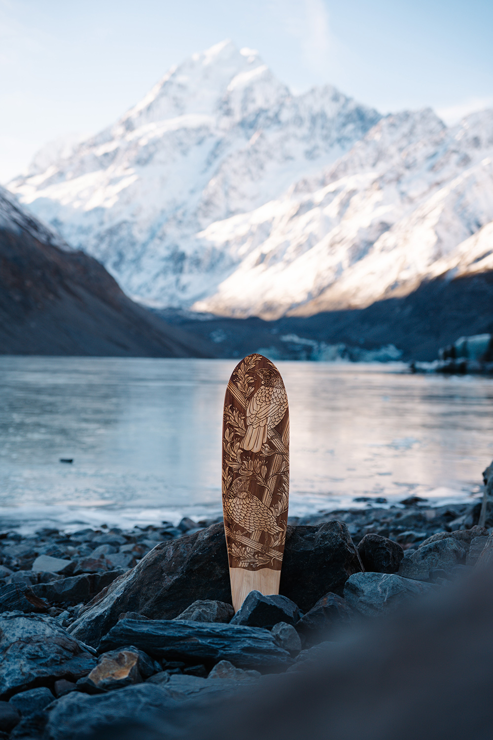 Paper Rain Tui art board at Hooker Lake NZ